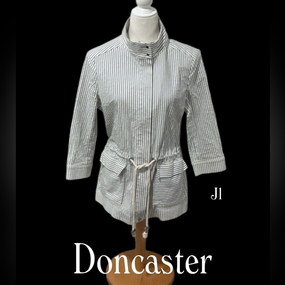 DONCASTER	 Collection Black and White Striped Utility Jacket Size 14